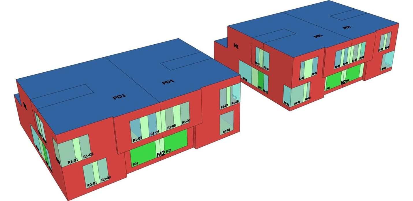 EPB-volumemodel van vier woningen