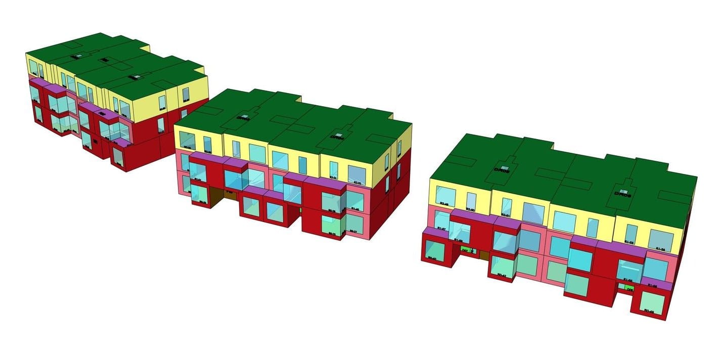 EPB-volumemodel van 35 appartementen in drie blokken