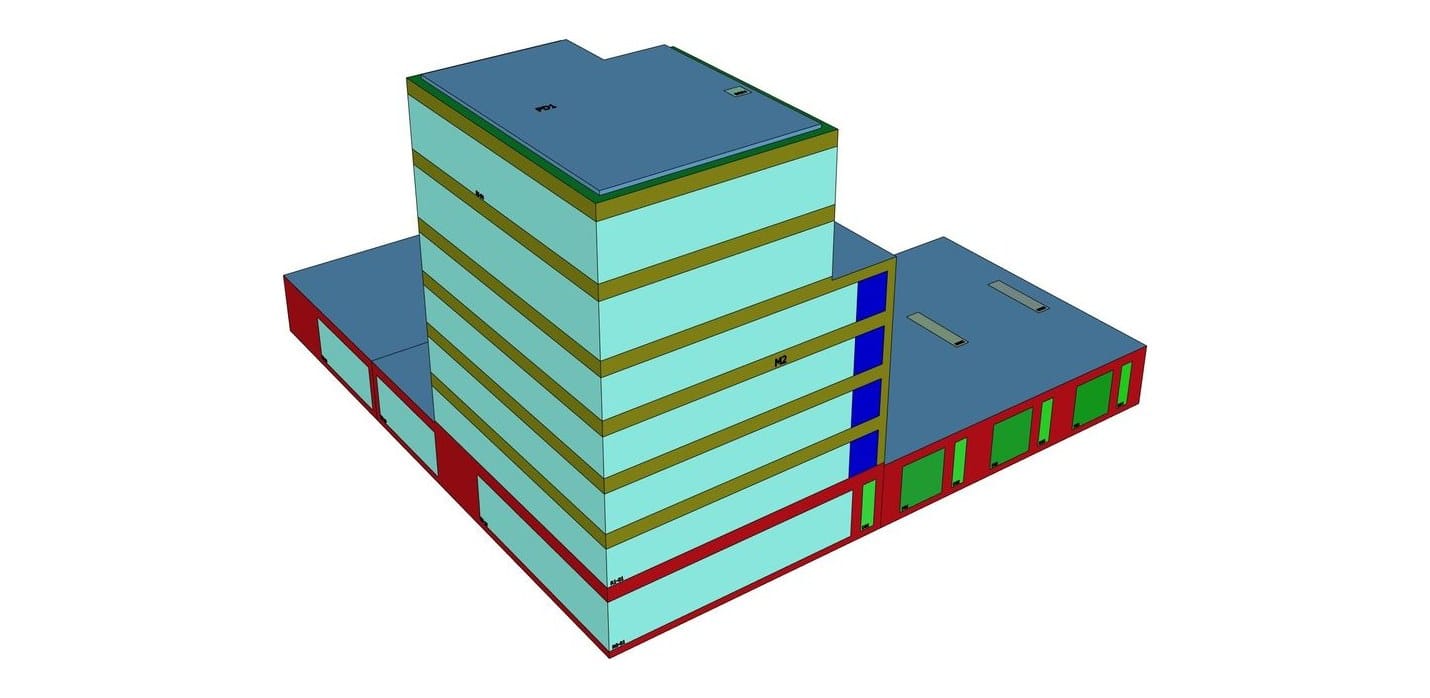 EPB-volumemodel van kantoor en loods