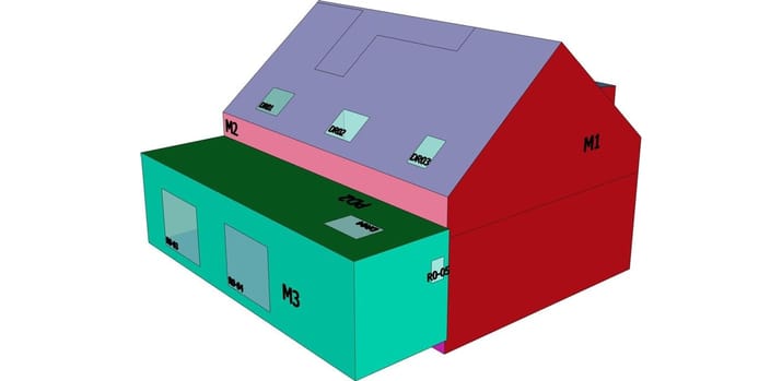 EPB-volumemodel van woning met nieuwe aanbouw